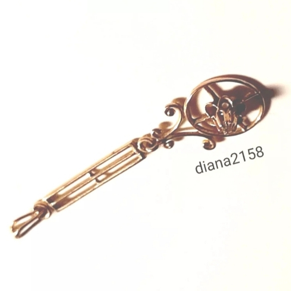 ERA Art Deco Vintage 14k Yellow Gold Diamond Long Lavalier Pendant - Picture 5 of 7